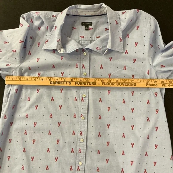 Light Blue Button-Up Shirt with Red Lobster Print - Picture 5 of 6